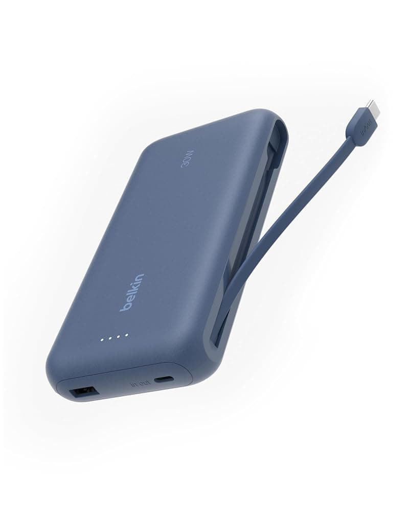 Belkin BoostCharge 20,000mAh Power Bank with Integrated USB-C Cable – 30W, 3 Devices (Blue, BPB024) — view 1