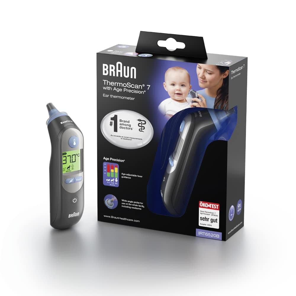 Braun ThermoScan 7 Ear Thermometer with Age Precision Technology (IRT6520, Black)