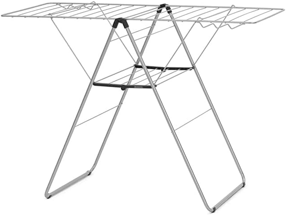 Brabantia HangOn Laundry Drying Rack, 20m (Metallic Grey) – Foldaway Stainless Steel Clothes Horse with Drying Platform