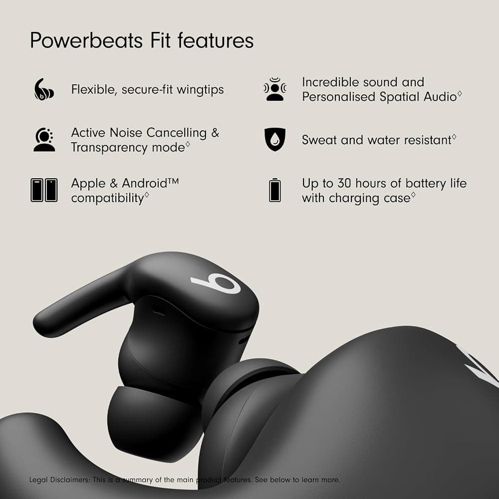 Beats Powerbeats Fit Wireless Noise Cancelling Workout Earbuds – Secure-Fit Wingtips, IPX4, Up to 30 Hours with Case, Apple & Android (Jet Black) thumbnail 2