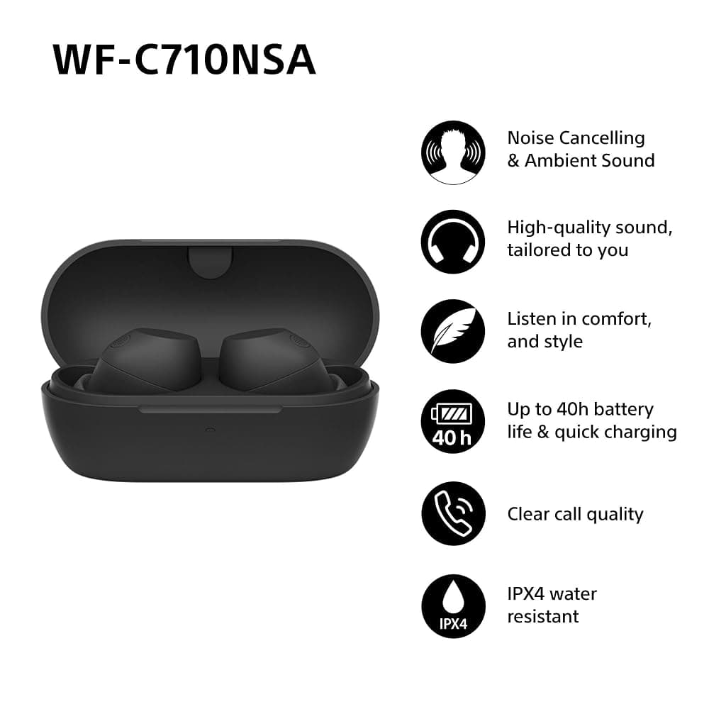 Sony WF-C710N Truly Wireless Noise Cancelling Earbuds – AI Call Quality, Multipoint, IPX4, Up to 40 Hours Battery (Black) thumbnail 2