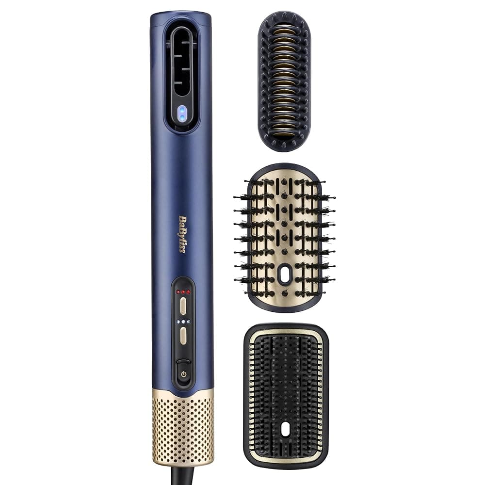 BaByliss Air Wand All-in-One Hair Dryer, Straightener and Styler with Ultra-Care Mode and 3 Attachments (AS6553U, Blue)