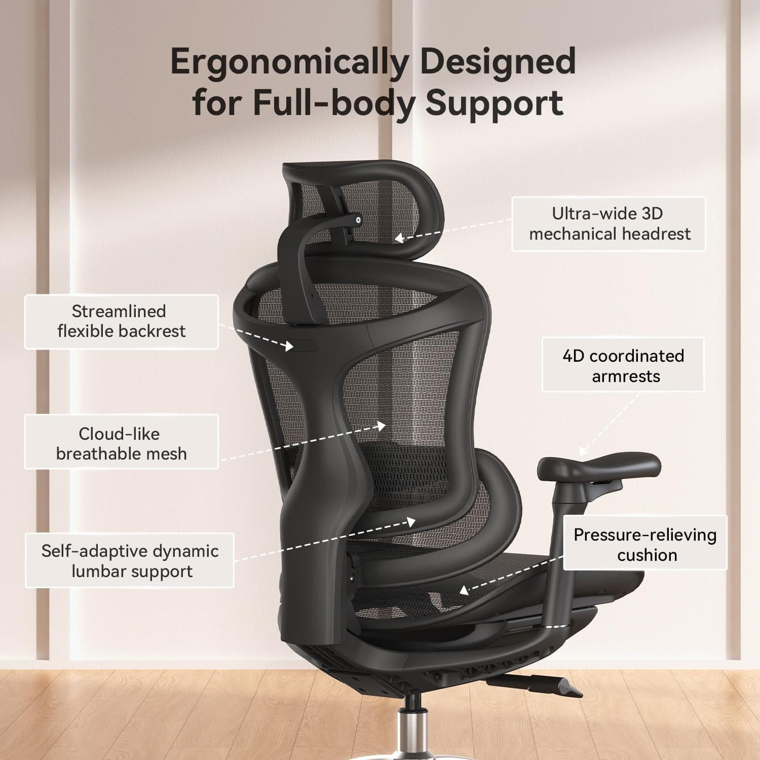 Sihoo Doro C300 Ergonomic Office Chair – Dynamic Lumbar Support & 3D Coordinated Armrests thumbnail 4