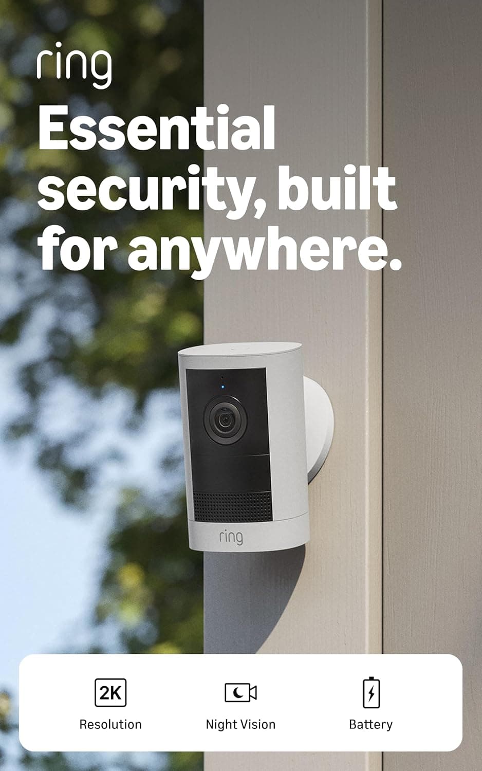 Ring Outdoor Camera 2K (Battery, newest gen) – Retinal 2K Video, 6x Zoom, Night Vision (White)