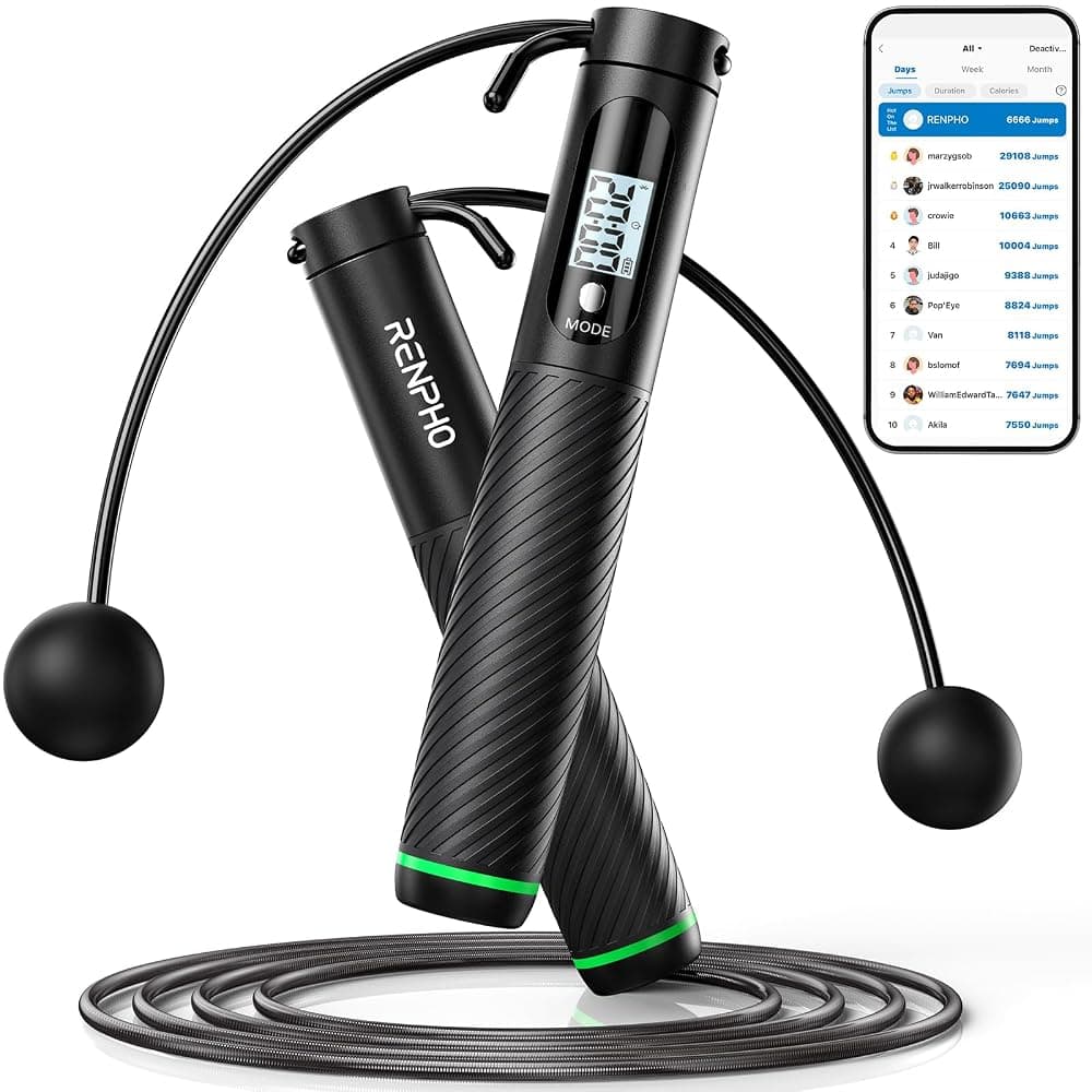 RENPHO Smart Skipping Rope with Counter, App & Ropeless Mode – Adjustable 3m (Black) — view 1