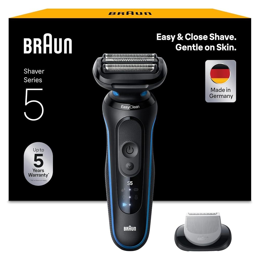 Braun Series 5 Wet & Dry Electric Foil Shaver with Body Groomer Attachment (52-B1600s, Blue)