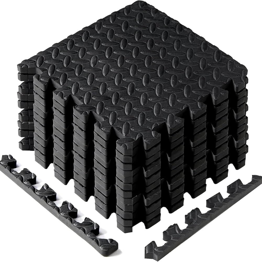 Yes4All Interlocking EVA Foam Exercise Floor Mats with Border – 12 Tiles, 30 x 30cm (Black) — view 1