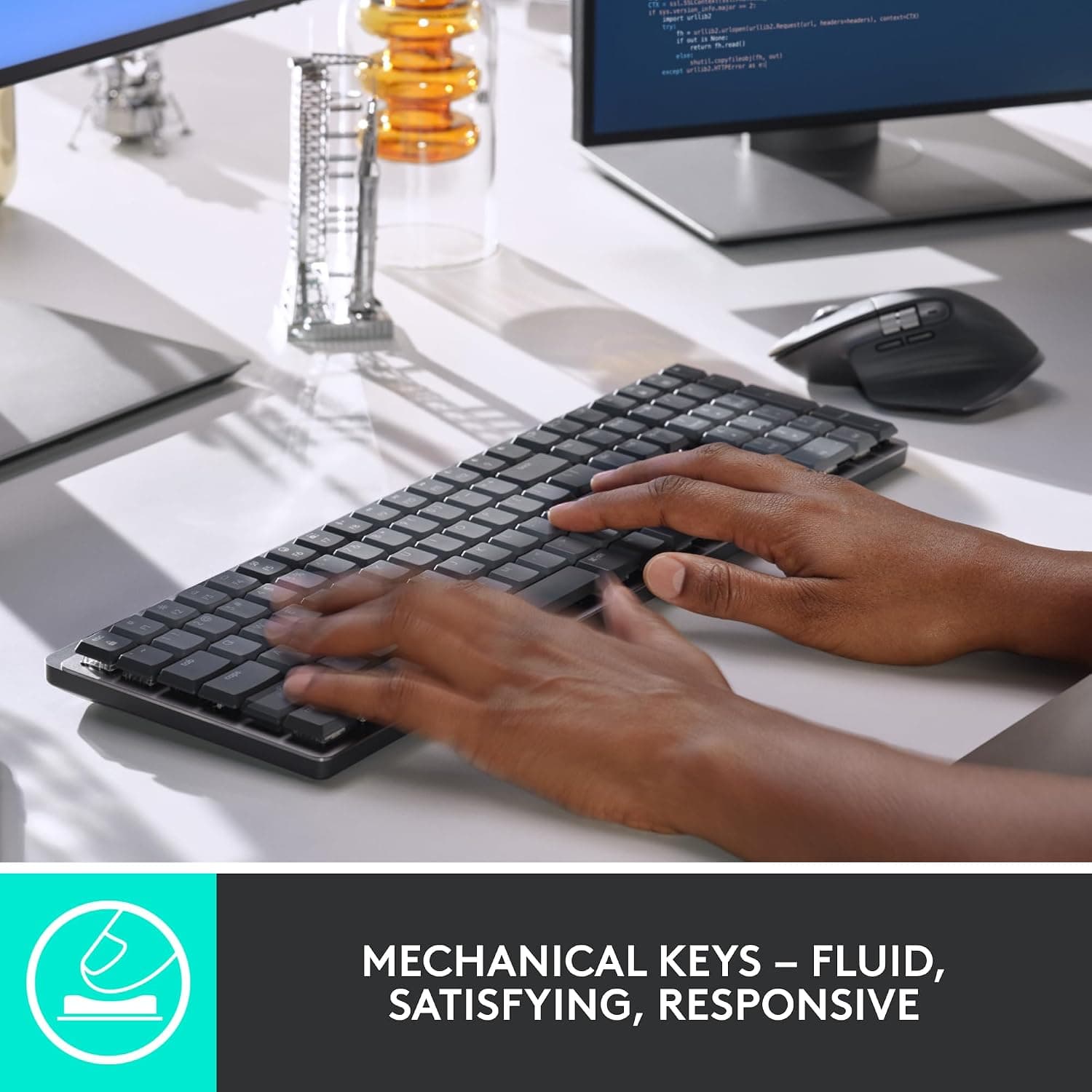Logitech MX Mechanical Wireless Illuminated Keyboard – Tactile Quiet Switches (UK/Irish QWERTY) thumbnail 2