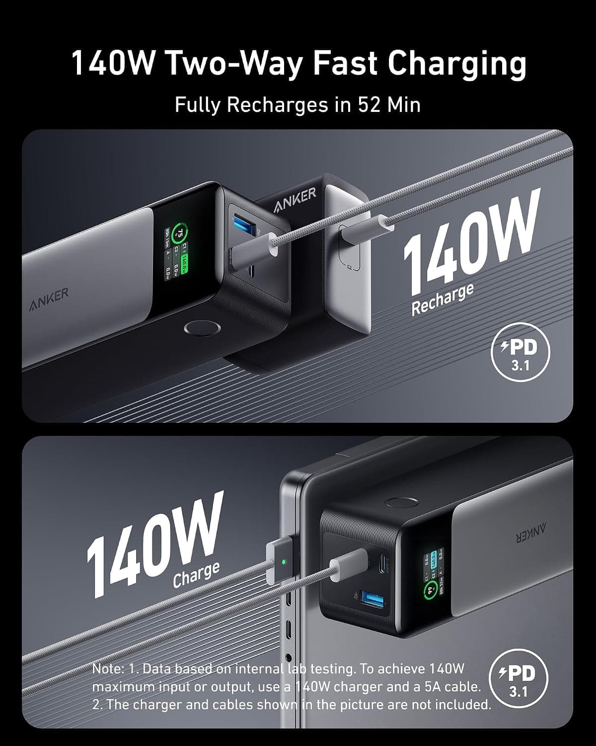 Anker 737 Power Bank (PowerCore 24K) 140W 3-Port Portable Charger with Smart Digital Display thumbnail 4