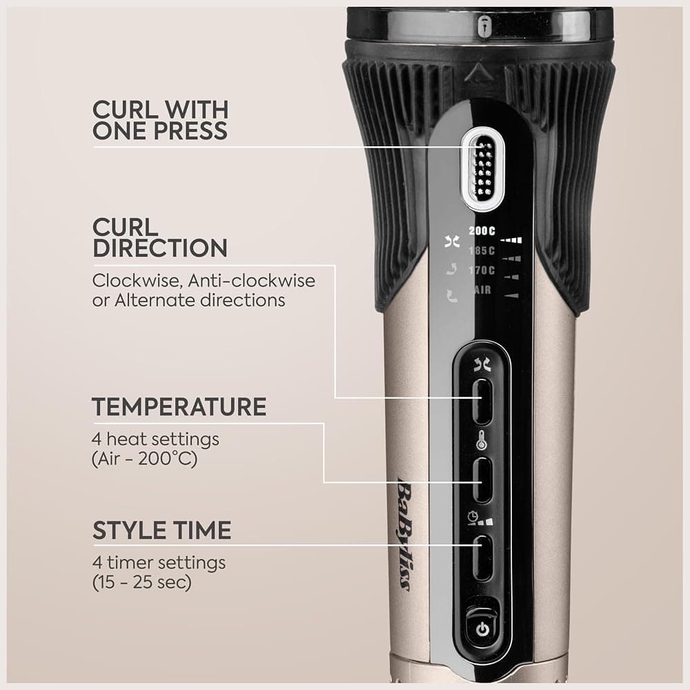BaByliss Style Secret Air Automatic Rotating 25mm Curling Wand with Heat & Airflow, 48 Settings and Auto Shut-Off (C6686U) thumbnail 3