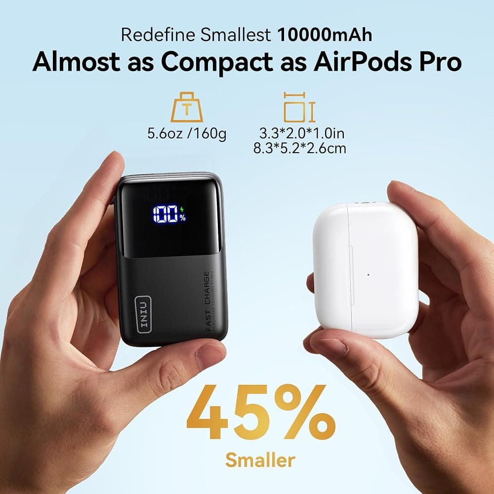 INIU Ultra Mini 10,000mAh 45W Power Bank – USB-C PD, 3 Ports, Detachable USB-C Lanyard Cable thumbnail 2