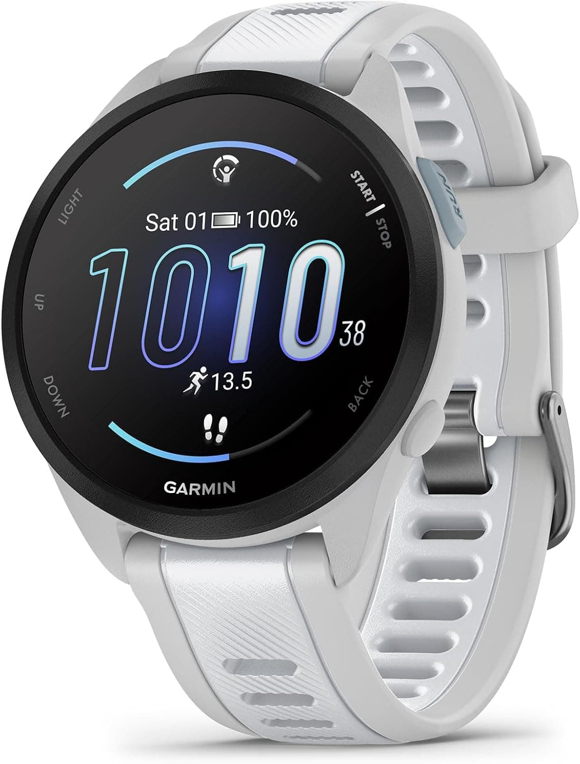 Garmin Forerunner 165 GPS Running Smartwatch – 43mm AMOLED Touchscreen (Whitestone)