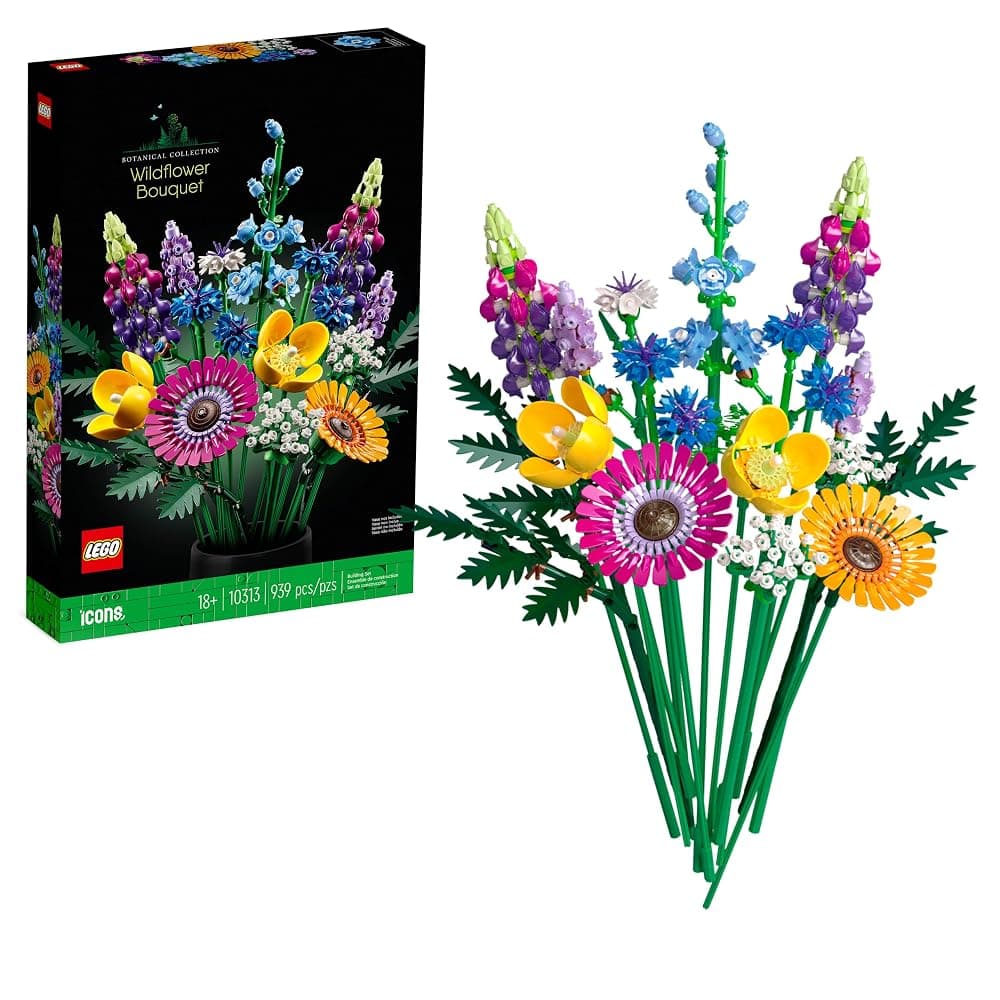 LEGO Botanicals Wildflower Bouquet – Artificial Flowers with Poppies and Lavender, 939 Pieces (10313)