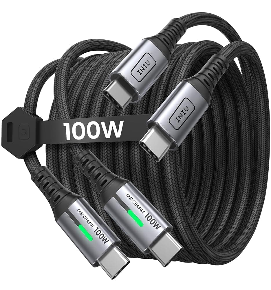 INIU 100W USB-C to USB-C Cable, 2m (2-Pack) – Nylon Braided Fast Charging Cable — view 1