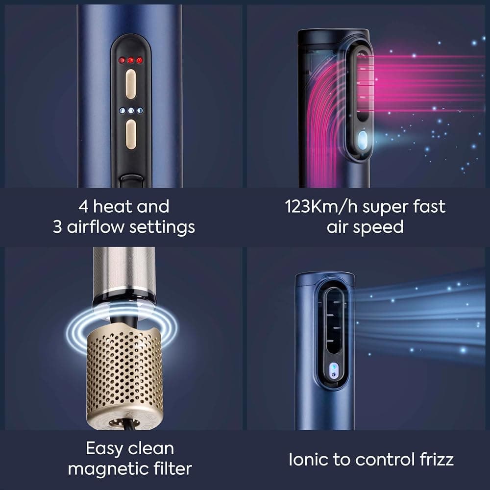BaByliss Air Wand All-in-One Hair Dryer, Straightener and Styler with Ultra-Care Mode and 3 Attachments (AS6553U, Blue) thumbnail 3