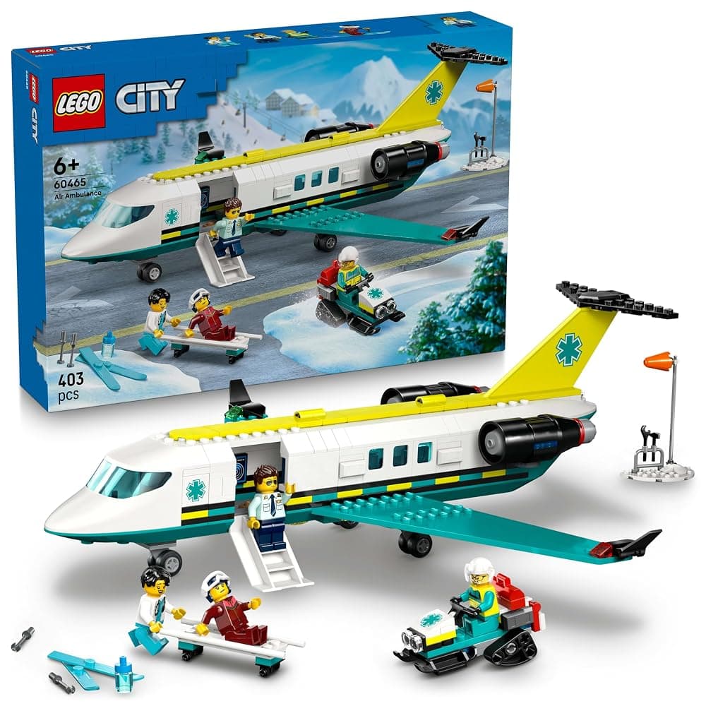 LEGO City Emergency Air Ambulance Plane with Snow Scooter, Stretcher and Minifigures, Ages 6+ (60465)