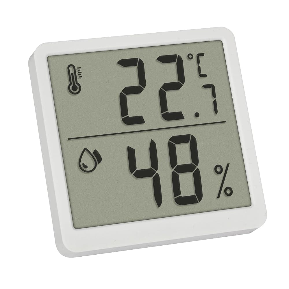 TFA Dostmann Digital Indoor Thermo-Hygrometer 30.5059.02 – Room Temperature and Humidity Meter with Stand and Magnet (White)