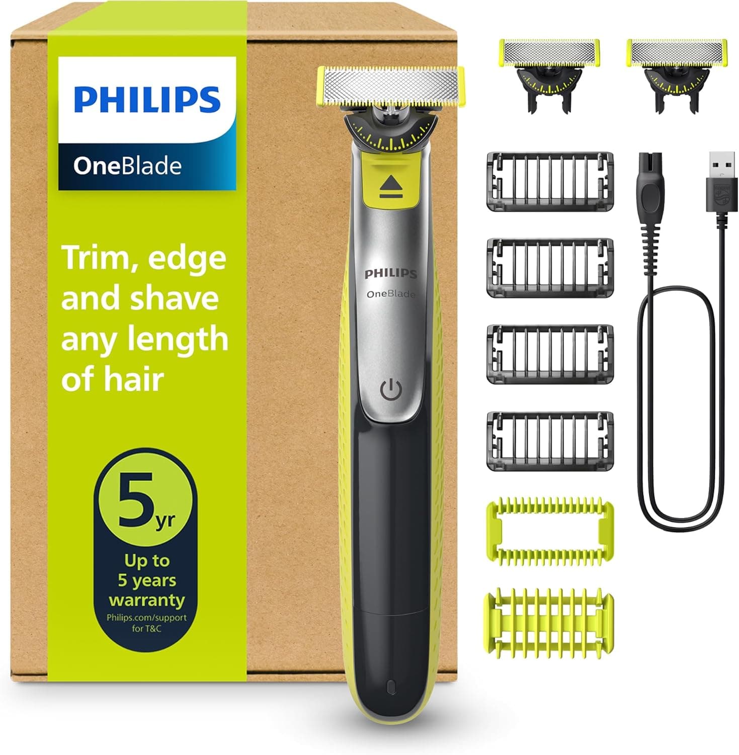 Philips OneBlade 360 Face & Body Trimmer & Shaver – 3 Blades, 4 Stubble Combs (QP2834/31)