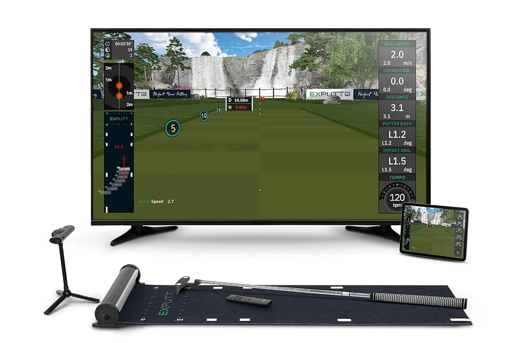 ExPutt EX500D Pro Golf Putting Simulator with High-Speed Camera, Putting Mat and TV Holder — view 1
