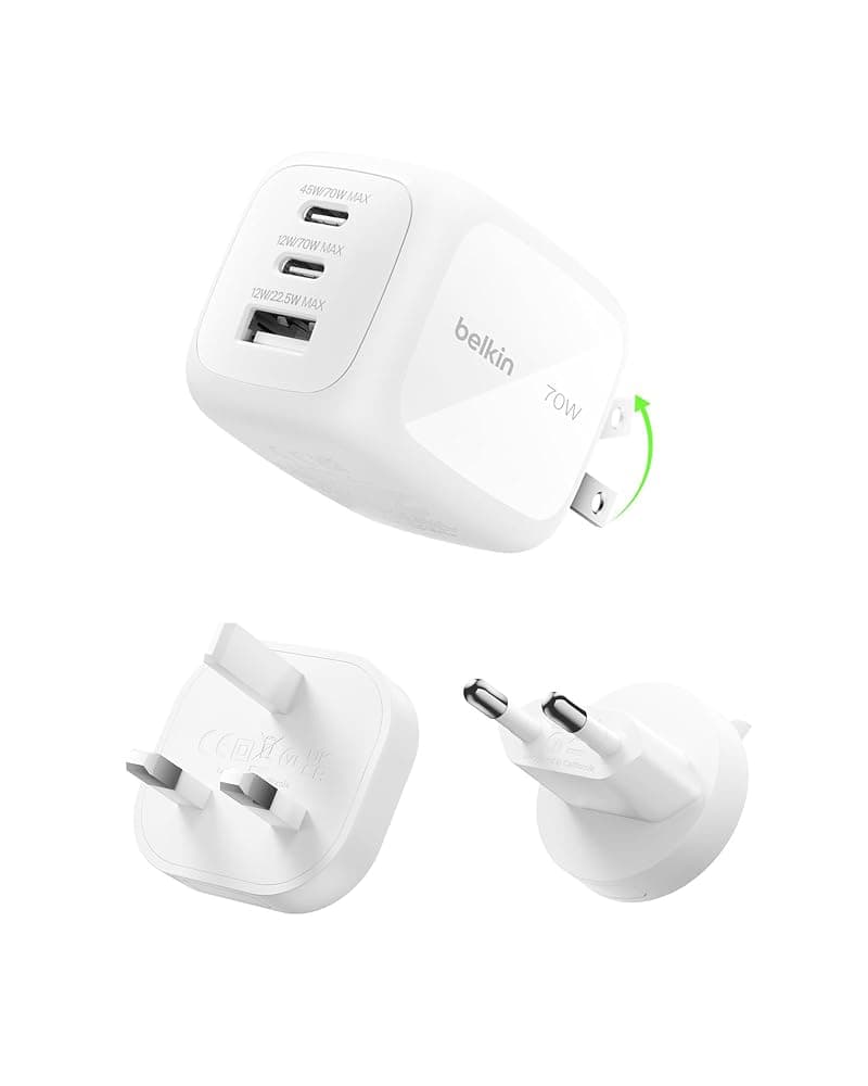 Belkin 3-Port 70W GaN charger (UK and US tips)
