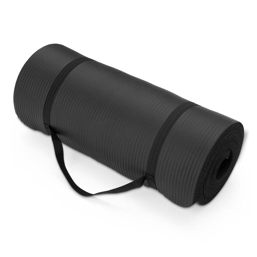 Amazon Basics Extra-Thick Foam Exercise & Yoga Mat with Carry Strap – 188 x 61 x 2.5cm (Black) — view 1