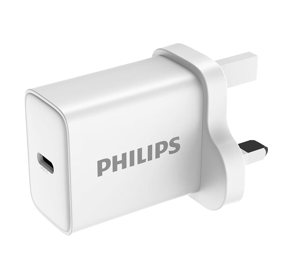 Philips 30W GaN USB-C Wall Charger with UK/Irish 3-Pin Plug – USB PD Fast Charging (DLP5312CW, White) — view 1